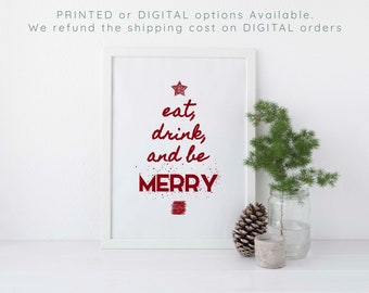 Eat Drink and Be Merry Wall Art, Christmas Kitchen Decor, Christmas Wall Art, Christmas Poster, Rustic Christmas Decor, Christmas Prints