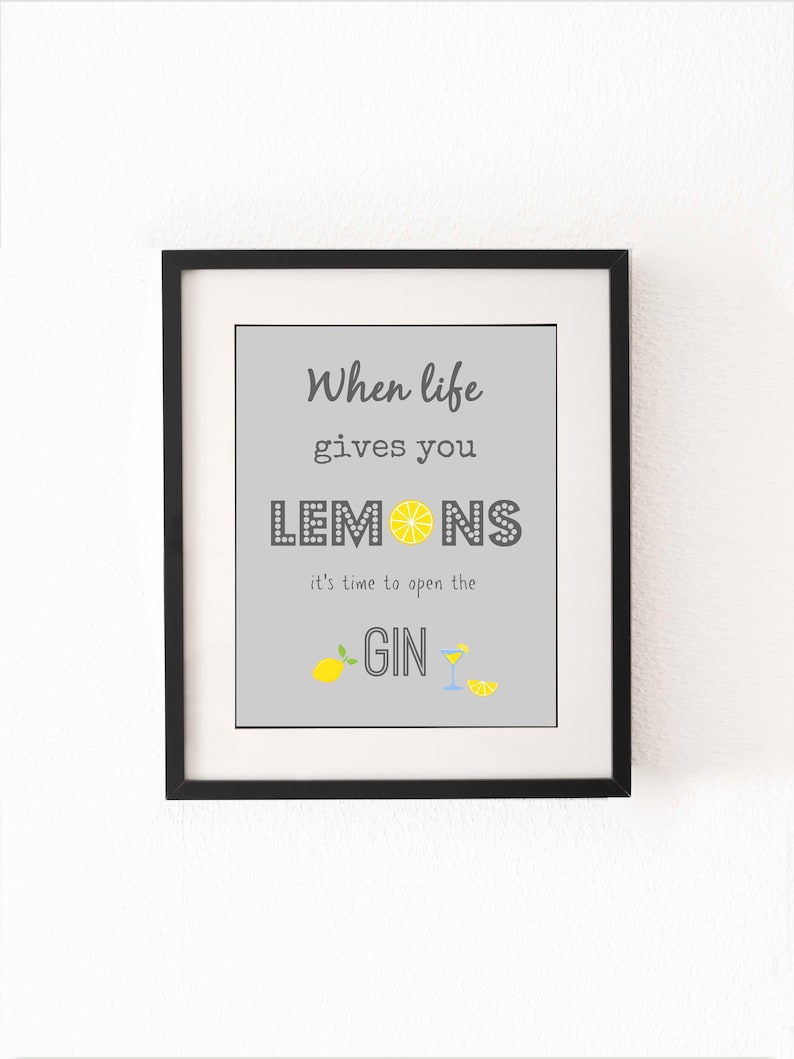 Gin Kitchen Wall Art Lemons Kitchen Art Lemon Kitchen Etsy UK