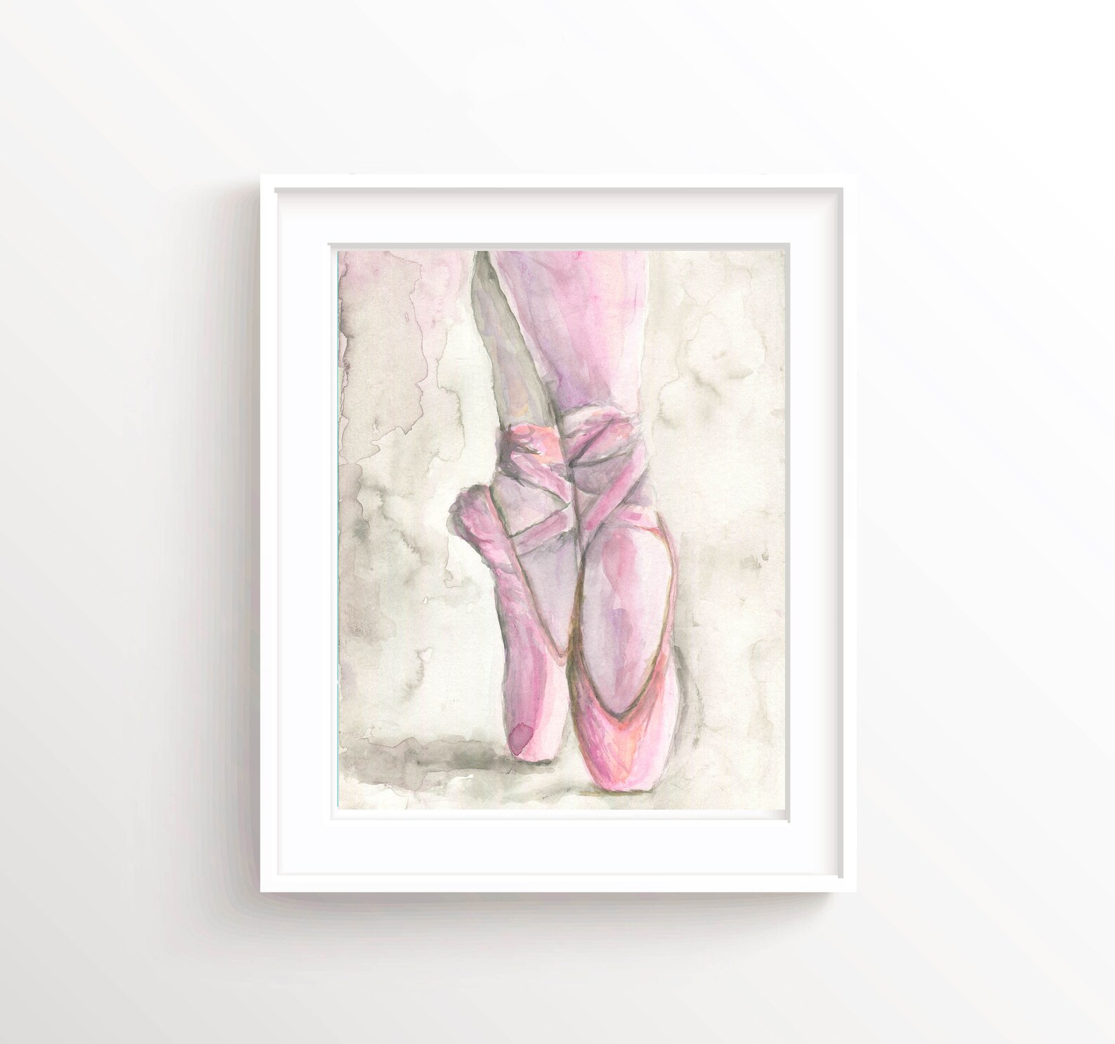 pointe shoe art, ballet watercolor art, pointe shoes print, ballet watercolor painting, ballet slippers art, pink ballet shoes p