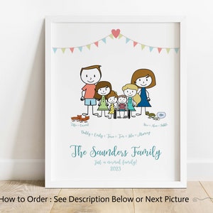 Custom Family Print Personalised Disabled Art Idea, Personalized Family Gift Ideas, Family Cartoon Art with Wheelchair Art Disability Poster