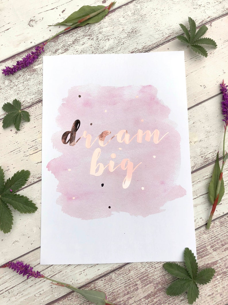 Rose Gold Decor Dream Big Wall Art Rose Gold Wall Art Foil Etsy