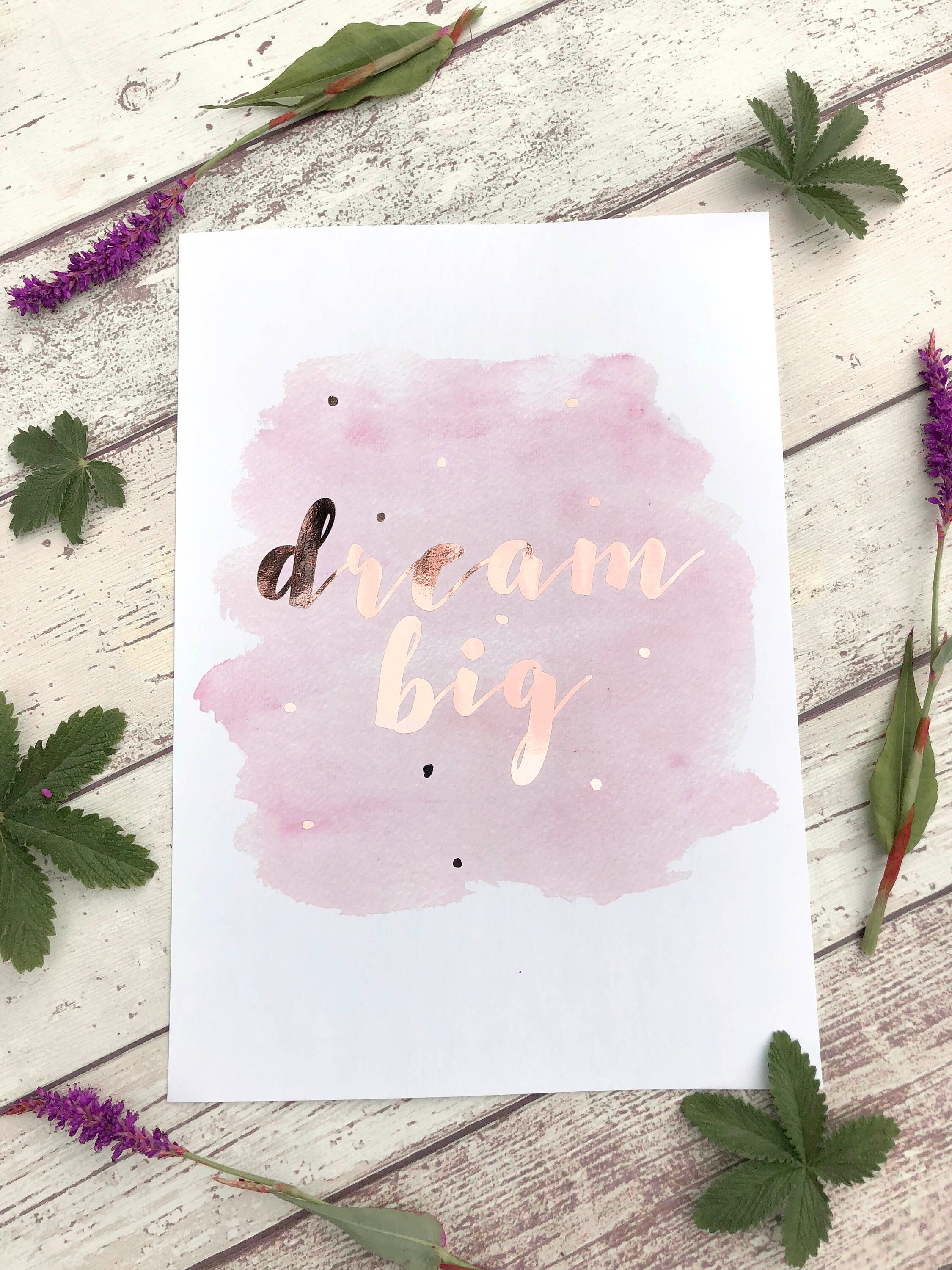 Rose Gold Decor Dream Big Wall Art Rose Gold Wall Art Foil Etsy UK
