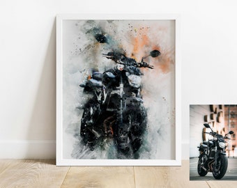 Custom Motorbike Portrait, Personalized Motorcycle Art Print, Motorcycle Gifts, Motorbike Gifts for Boyfriend, Biker Gift for Boyfriend Gift