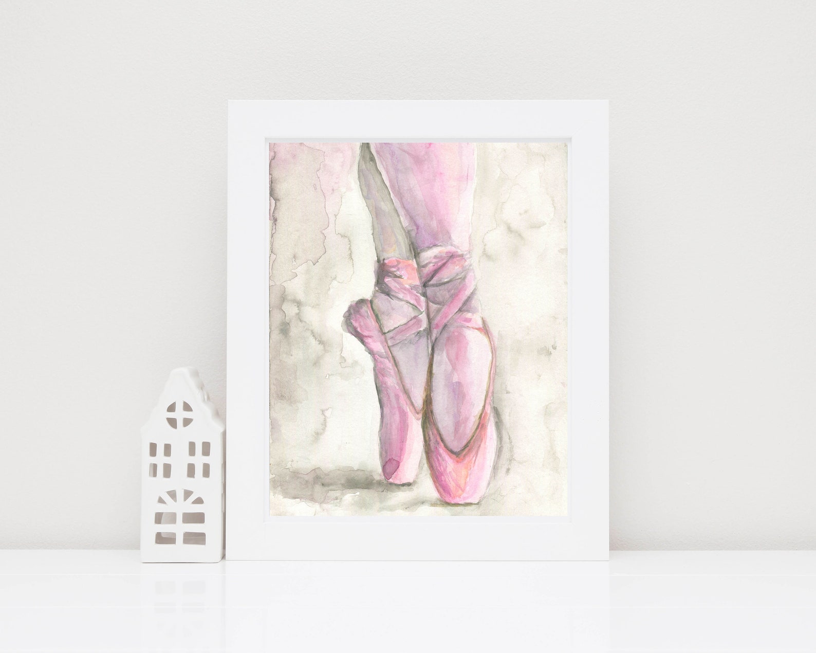 pointe shoe art, ballet watercolor art, pointe shoes print, ballet watercolor painting, ballet slippers art, pink ballet shoes p