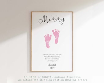 Newborn Footprint Picture, Mothers Day Present from Son, Mommy Gifts from Daughter, Baby Footprint Print, Mothers Day from Baby Foot Print