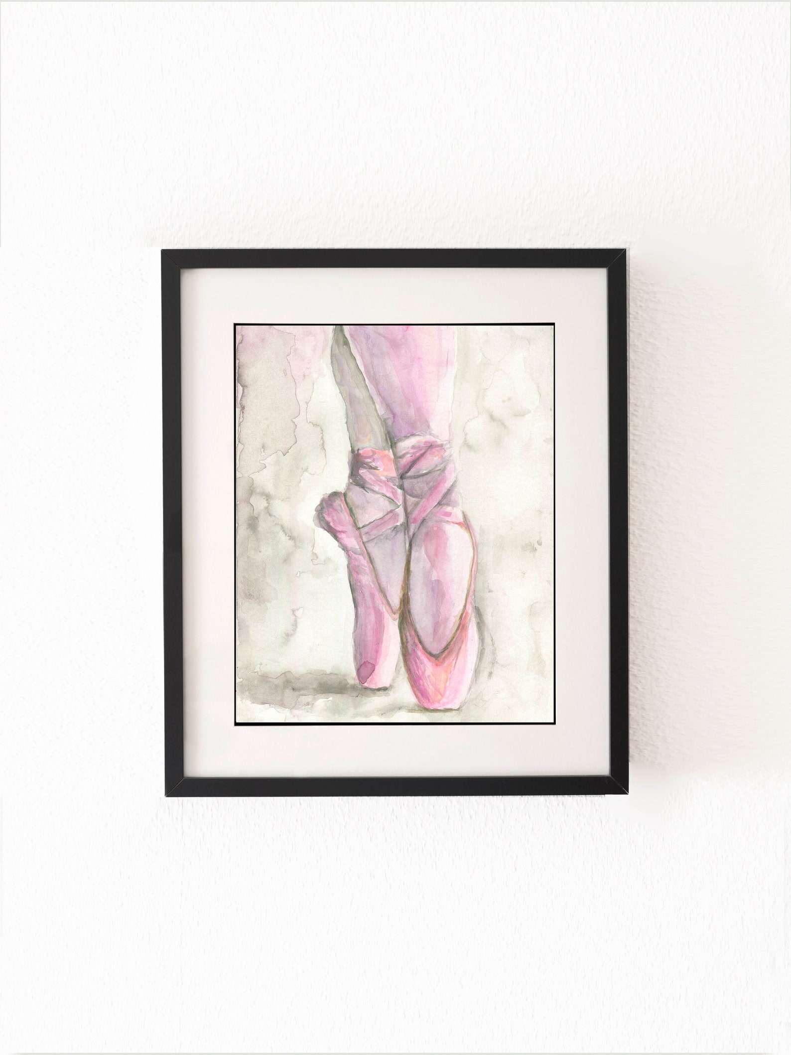 pointe shoe art, ballet watercolor art, pointe shoes print, ballet watercolor painting, ballet slippers art, pink ballet shoes p