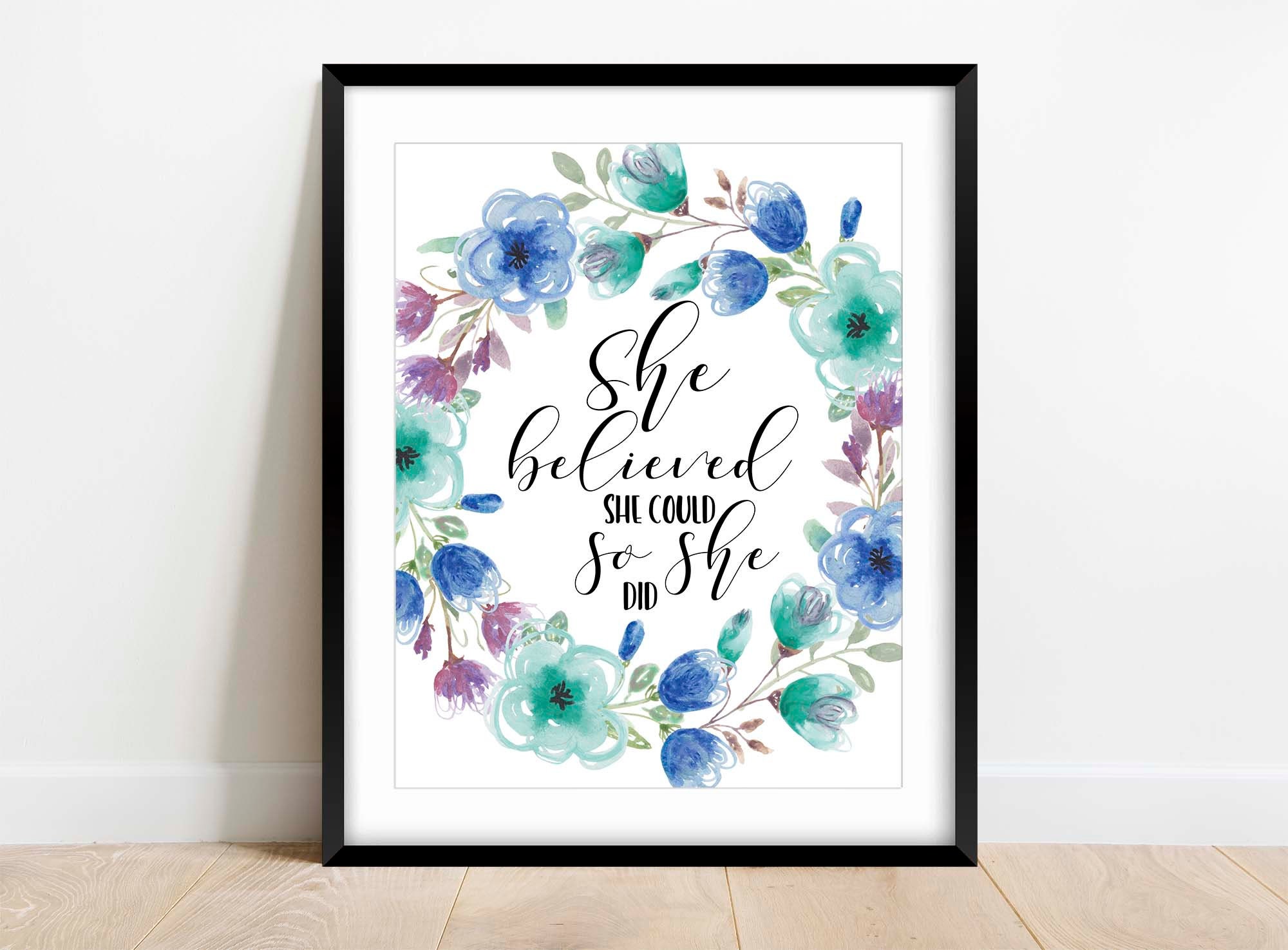 Etsy Graduation Quotes Teenage She - Her Believed Art for Girls, Decor, Could Girl She for so Nursery Gift, She Bedroom Wall Wall Girl, Decor Did