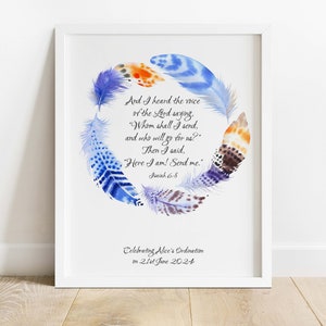 Regalo de ordenación, Isaías 6:8, Arte mural bíblico, Decoración de pared con las Escrituras, Póster personalizado con versículos bíblicos, Regalos personalizados para pastores, Católico, Diácono imagen 3