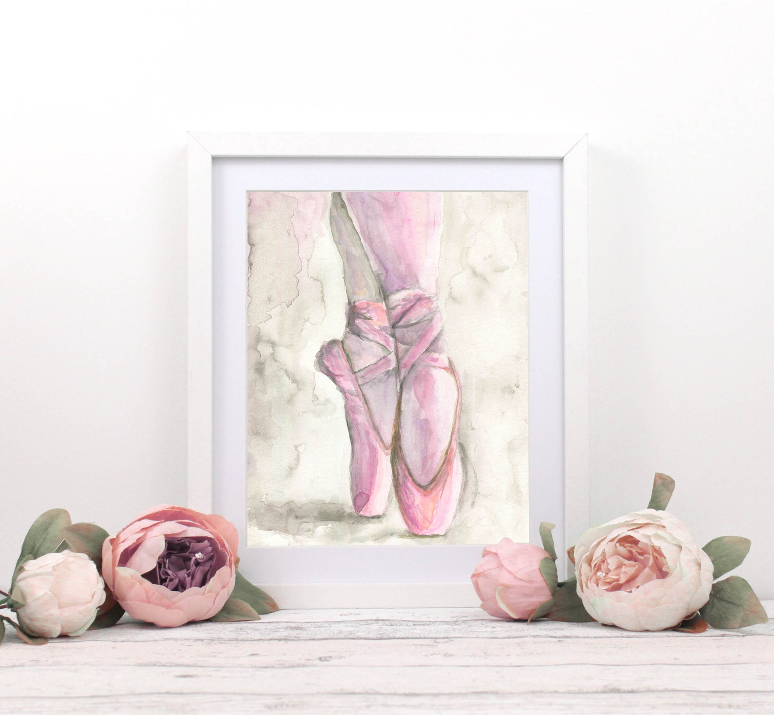 pointe shoe art, ballet watercolor art, pointe shoes print, ballet watercolor painting, ballet slippers art, pink ballet shoes p