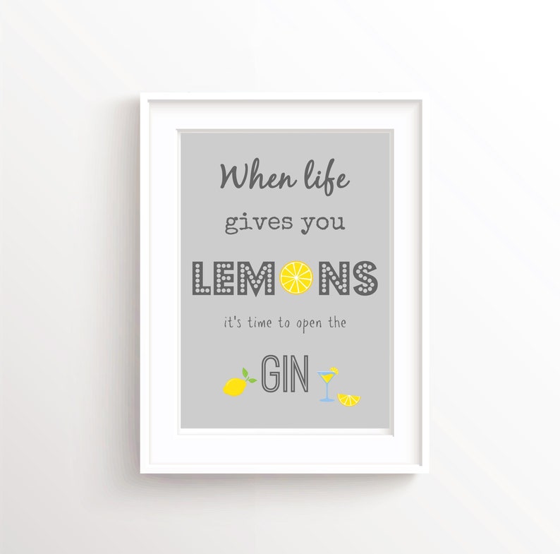 Gin Kitchen Wall Art Lemons Kitchen Art Lemon Kitchen Etsy UK