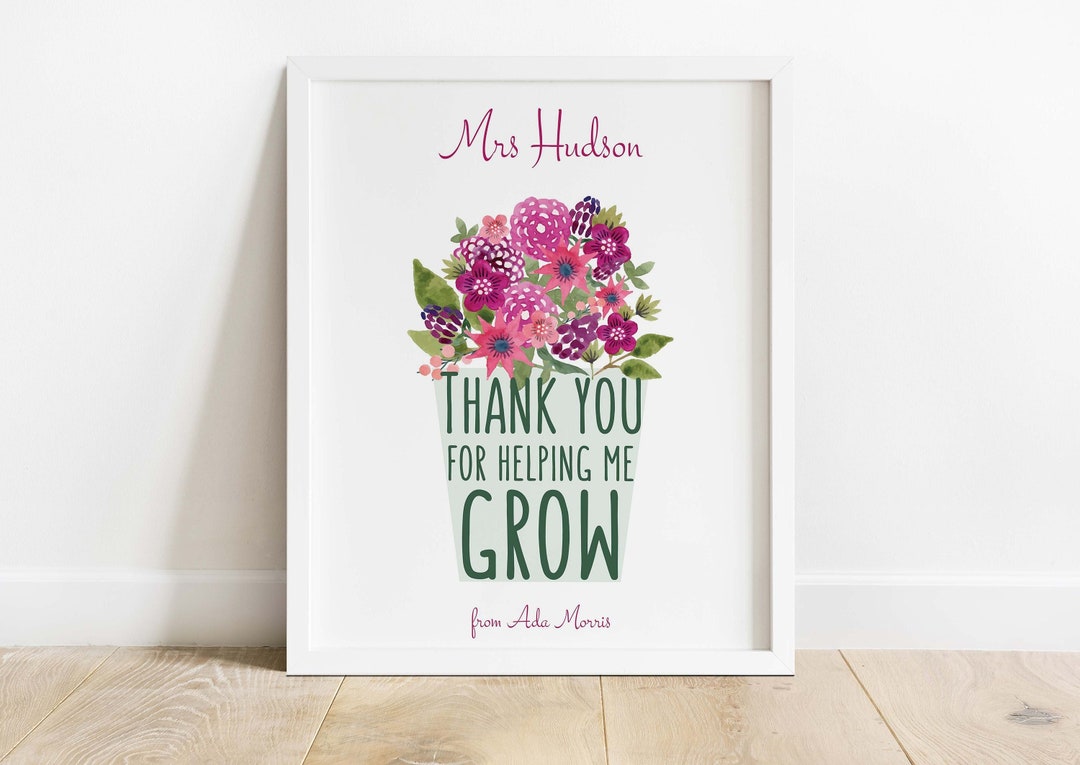 Thank You for Helping Me Grow Teacher Gifts Personalized Teacher Poster ...