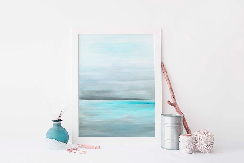 Abstract turquoise sea artwork, Still Sea, a perfect housewarming gift for lovers of ocean-inspired decor.
Calming aqua and white sea print, ideal for creating a peaceful vibe in modern interiors, a great gift for art enthusiasts.