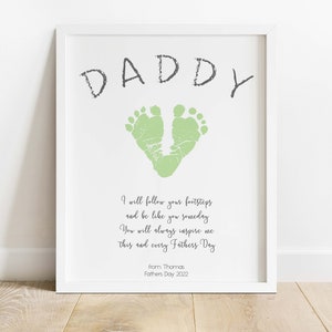 1st Fathers Day Gift from Baby Footprint Art, First Fathers Day Gift from Kids, New Dad Gift, Daddy Gifts, Birthday Dad, Handprint Keepsake image 5