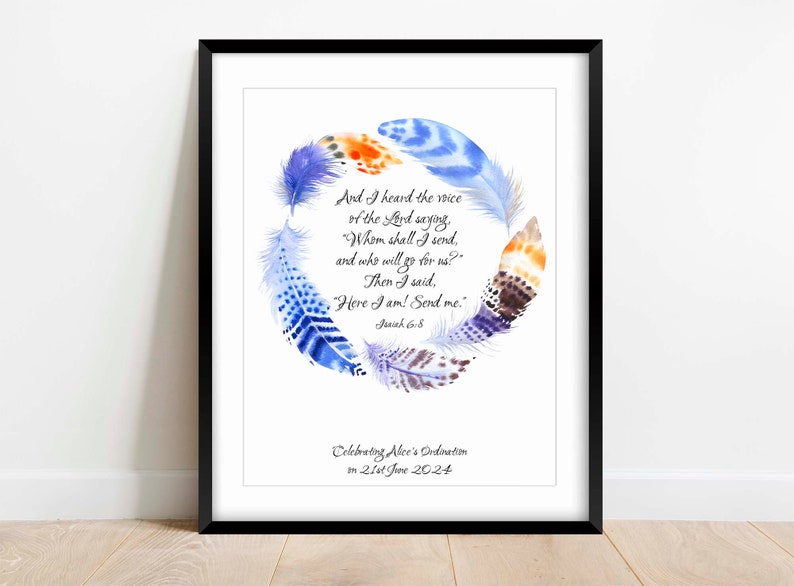 Regalo de ordenación, Isaías 6:8, Arte mural bíblico, Decoración de pared con las Escrituras, Póster personalizado con versículos bíblicos, Regalos personalizados para pastores, Católico, Diácono imagen 6