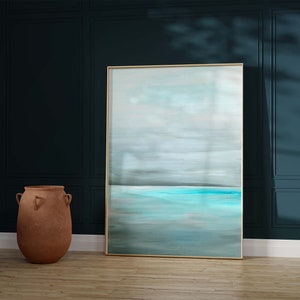 Abstract teal and aqua sea print, Still Sea, a unique gift for anniversaries, perfect for tranquil living spaces.
Calm and peaceful turquoise ocean print, a stunning feature for modern kitchens, great for art lovers.