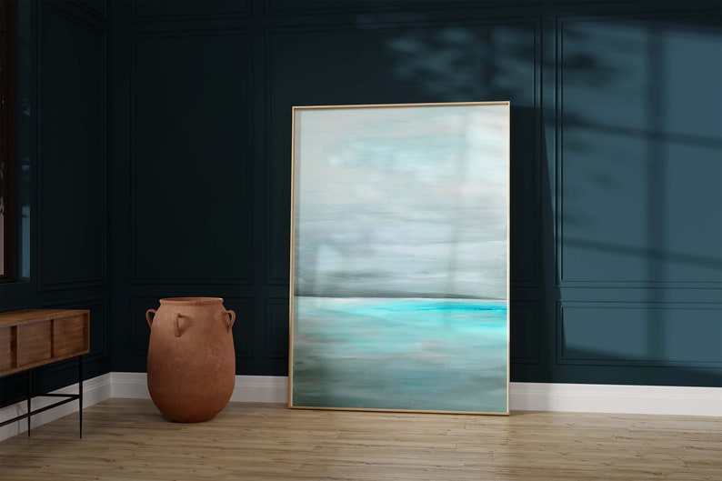 Abstract teal and aqua sea print, Still Sea, a unique gift for anniversaries, perfect for tranquil living spaces.
Calm and peaceful turquoise ocean print, a stunning feature for modern kitchens, great for art lovers.