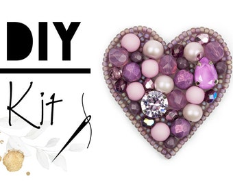 DIY bead embroidery violet heart