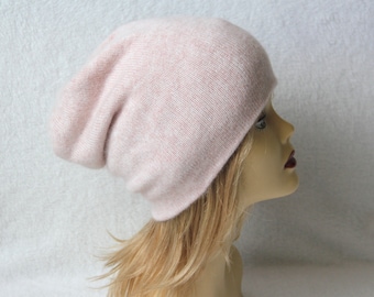 Cashmere hat Slouchy beanie Pure cashmere hat light pink