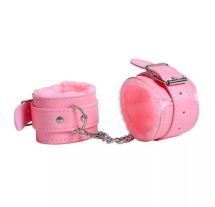 Pink Fluffy Handcuffs Set - Stainless Steel Fuzzy Hand Cuffs With Chain For Adults & Couples