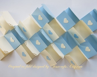 Mini notecards- Small cards- Mini note cards- Blue/Ivory- Tri-fold envelope mini blank cards- Wedding favors-Baby shower-20 Blank notecards