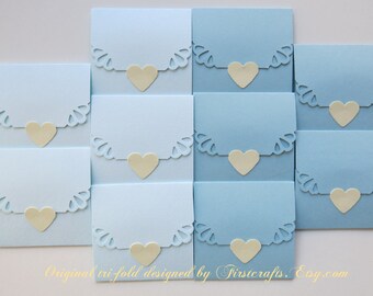 Mini notecards- Small cards- Mini note cards- Multi Blue- Tri-fold envelope mini blank cards- Wedding favors-Baby shower-20 Blank notecards