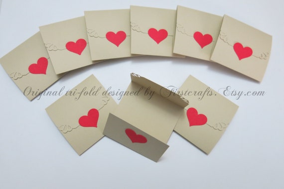 Mini Note Cards Mini Notecards Natural Tan/red Tri-fold Envelope Mini Blank  Cards Wedding Favor Small Blank Cards 20 Blank Notecards 