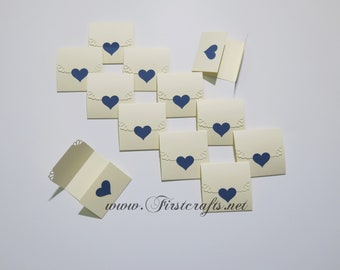 Mini note cards- Mini cards- Small cards- Ivory/Navy blue- Tri-fold envelope mini blank cards- Wedding favors-Baby shower-20 Blank notecards