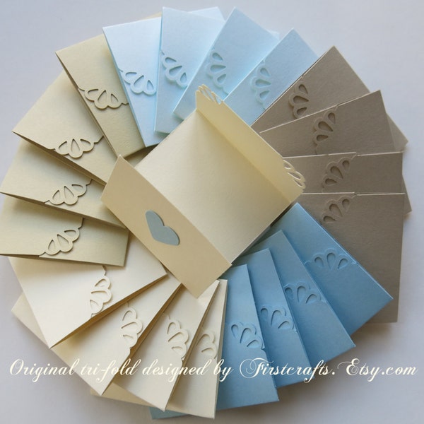 Mini note cards- Small cards- Mini notecards- Seaside- Tri-fold envelope mini blank cards- Wedding favors-Baby shower-20 Blank notecards