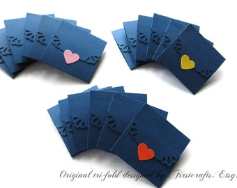 Mini note cards- Mini cards- Small cards- Navy blue- Tri-fold envelope mini blank cards- Wedding favors-Baby shower-20 Blank notecards