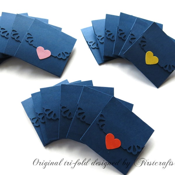 Mini note cards- Mini cards- Small cards- Navy blue- Tri-fold envelope mini blank cards- Wedding favors-Baby shower-20 Blank notecards