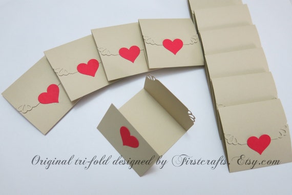 Mini Note Cards Mini Notecards Natural Tan/red Tri-fold Envelope