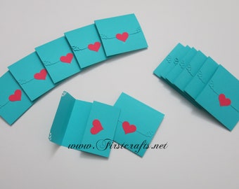 Mini note cards Teal blue/Pink-Mini notecards-Tri-fold envelope note cards-Wedding guestbook-Wedding guestbook alternative-20 Blank notecard