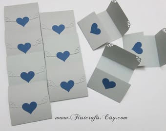Mini note cards Gray/Navy blue-Mini notecards-Tri-fold envelope note cards-Wedding guestbook-Wedding guestbook alternative-20 Blank notecard