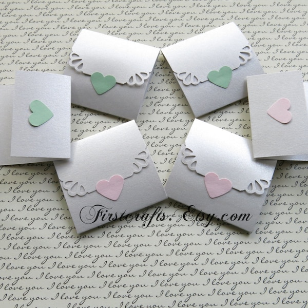 Mini note cards-Small cards - Mini notecards- Shimmer silver - Tri-fold envelope mini blank cards- Wedding favors - 10 Blank notecard