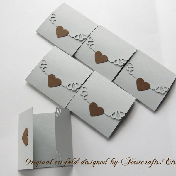 Mini note cards- Mini cards- Small cards- Gray cards- Tri-fold envelope mini blank cards- Wedding favors-Baby shower-20 Blank notecards