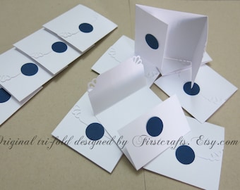 Mini note cards- Mini notecards White/Navy Blue- Tri-fold envelope mini blank cards- Wedding favor - Small blank cards- 20 Blank notecards