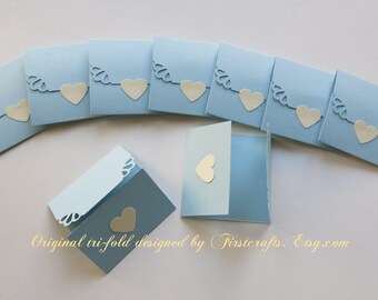 Mini note cards- Small cards- Mini notecards- Cornflower blue- Tri-fold envelope mini blank cards- Wedding favors-Baby shower-20 Blank cards