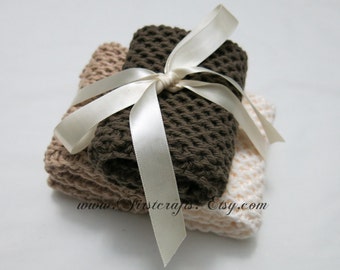 Knit washcloth-Natural Earth tone washcloth-Wedding gift-Bridal shower gift-Braidesmaid gift-New home housewarming gift-Cotton dishcloth