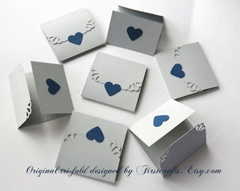 Mini note cards- Mini cards- Small cards- Gray- Tri-fold envelope mini blank cards- Wedding favors-Baby shower-20 Blank notecards