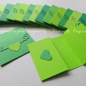 Mini note cards- Mini notecards- Green blank card- Tri-fold envelope mini blank cards- Baby shower- Small blank cards- 20 Blank notecards