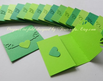 Mini note cards- Mini notecards- Green blank card- Tri-fold envelope mini blank cards- Baby shower- Small blank cards- 20 Blank notecards
