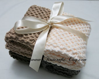 Knit washcloth-Natural Earth tone washcloth-Wedding gift-Bridal shower gift-Braidesmaid gift-New home housewarming gift-Cotton dishcloth