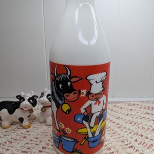 Vintage Glas Milchflasche mit Kuh & Milchmann