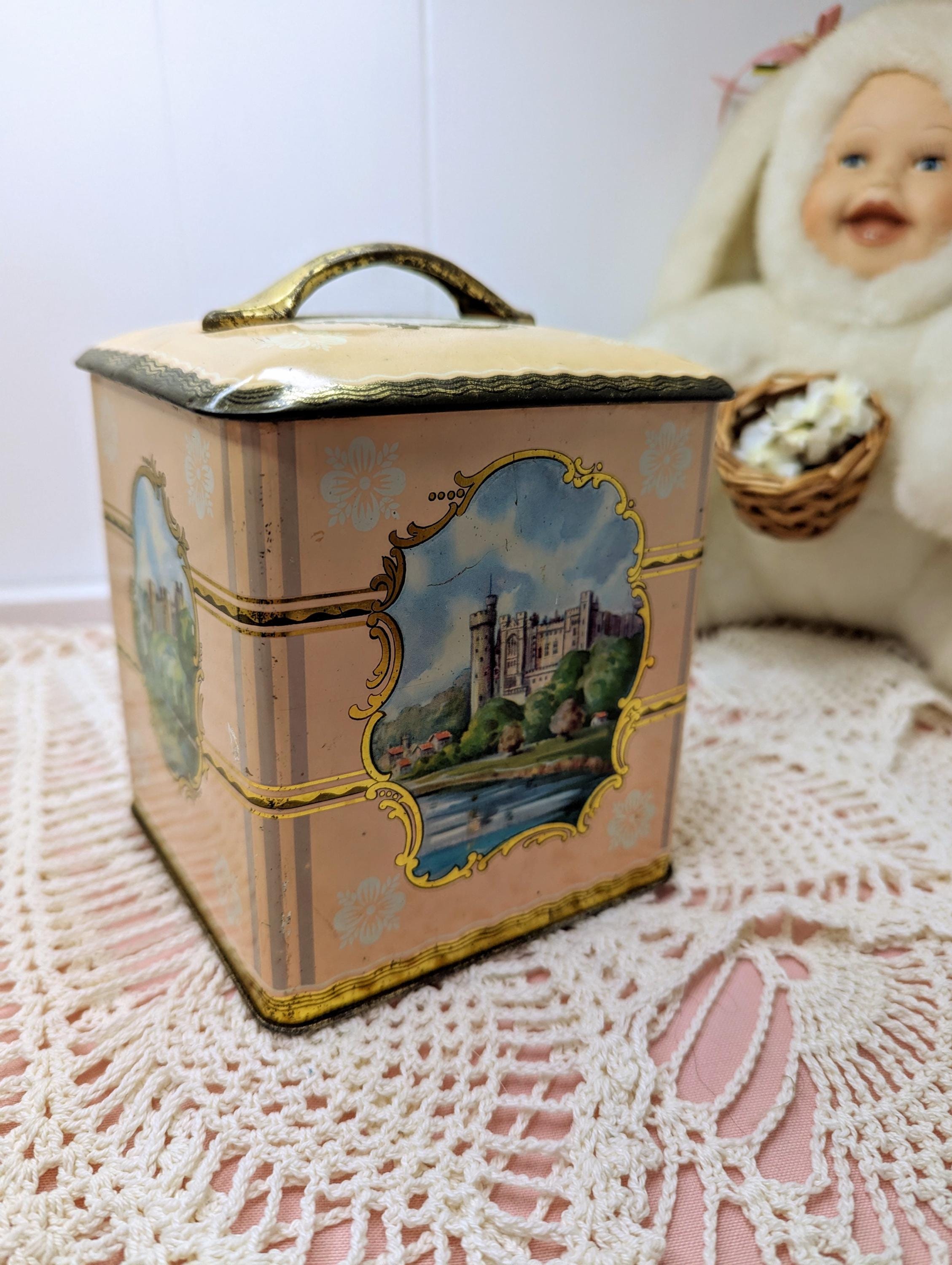 Pastel Pink Castle Motif Biscuit Tin