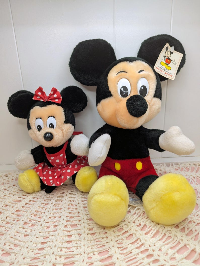 Peluche vintage de Disney de Mickey Mouse y Minnie Mouse imagen 1