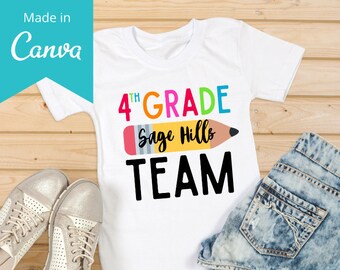 Grade Level Teacher Team T-Shirts, Editable Custom Teacher T-Shirt, SVG File, Edit Template with Canva, Cricut, Silhouette