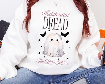 Cute Ghost Crewneck Sweatshirt, Existential Dread, Spooky Season Pullover