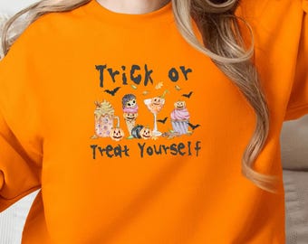 Trick or Treat Yourself Sweatshirt, Cute Halloween Gildan 18000 Crewneck