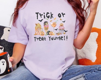 Trick or Treat Yourself Comfort Colors Tee, Spooky Season Graphic T-Shirt