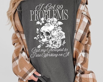 Comfort Colors Mental Health Tee, Skull Floral Graphic, Vintage Style